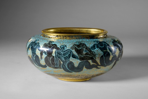 Céramiques, Porcelaines  - Jean Mayodon (1893-1967) - Coupe en céramique sur talon Art Deco