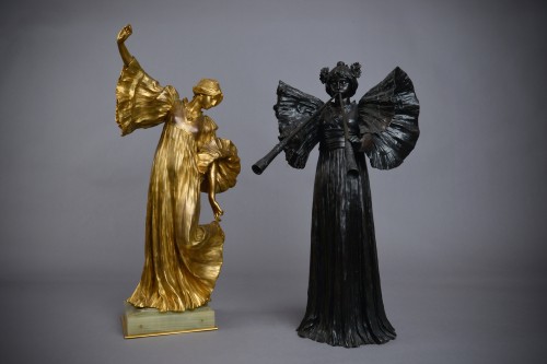 Sculpture Sculpture en Bronze - Agathon Léonard - Danseuse aux pipeaux Bronze Art Nouveau