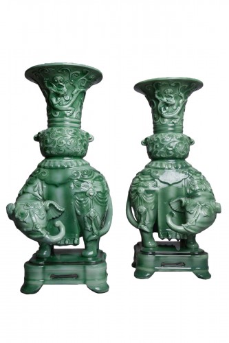 Théodore Deck (1823-1891) - Paire de vase éléphants, céramique Art Nouveau