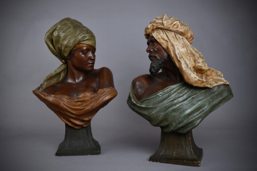 Céramiques, Porcelaines  - Goldscheider - Buste Homme berbère - Sculpture terre cuite orientaliste