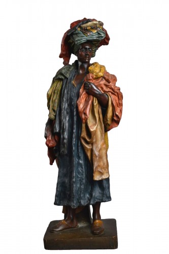 Goldscheider - Homme vendeur de tissus - Sculpture terre cuite orientaliste