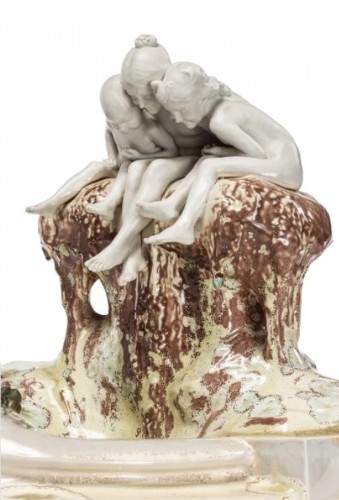 Fontaine "aux grenouilles" en céramique de Sèvres & Max Blondat - Art Nouveau