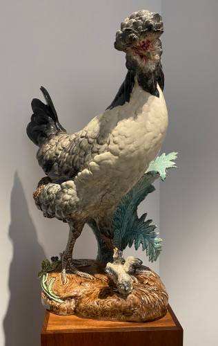 Art nouveau - Paul Comoléra (1813-1890) - Coq et poule en barbotine - Céramique