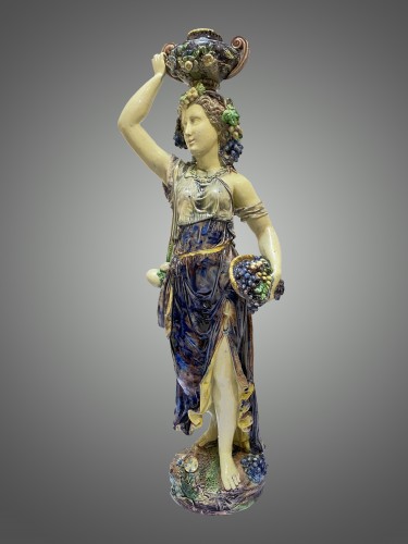 Femme en céramique attribuable à T-V Sergent (1830 - 1890) Barbotine Palyssiste - Céramiques, Porcelaines Style Art nouveau