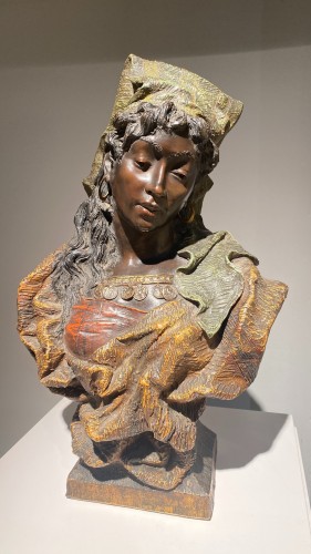 Goldscheider, Buste d'une jeune africaine, Sculpture terre cuite orientaliste - Céramiques, Porcelaines Style Art nouveau