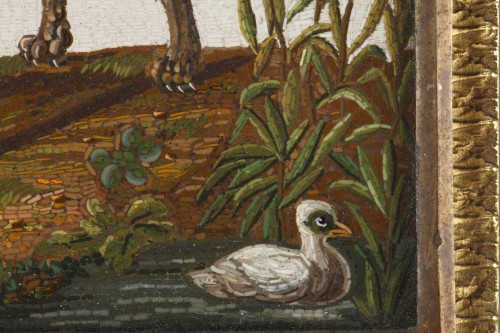 Micro-mosaïque du XIXe siècle  "Chien chassant un canard" d'après GIOACCHINO BARBERI - Empire