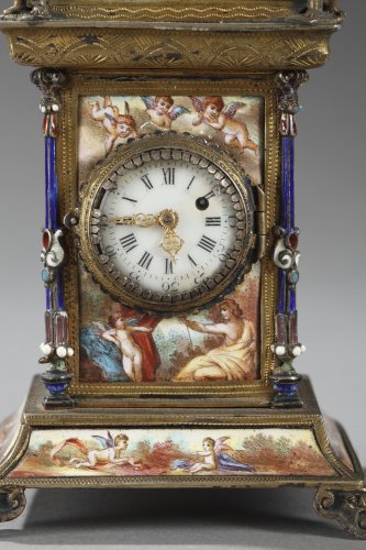 Horlogerie Pendule - Pendulette en argent et émail, Vienne circa 1860-1870