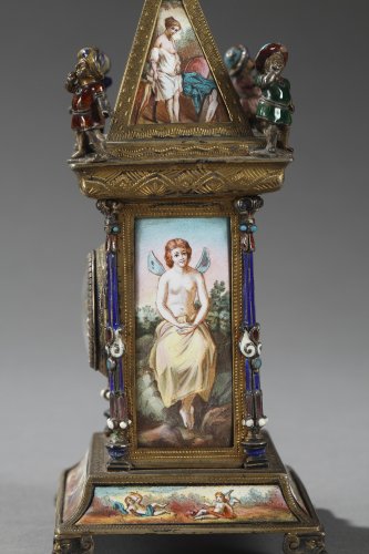 XIXe siècle - Pendulette en argent et émail, Vienne circa 1860-1870