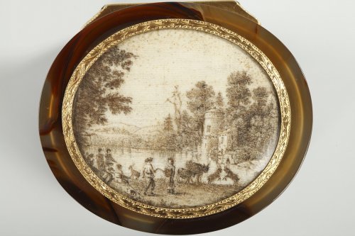 Objets de Vitrine Coffret & Nécessaire - Boite en agate, or et miniature XVIIIe siècle