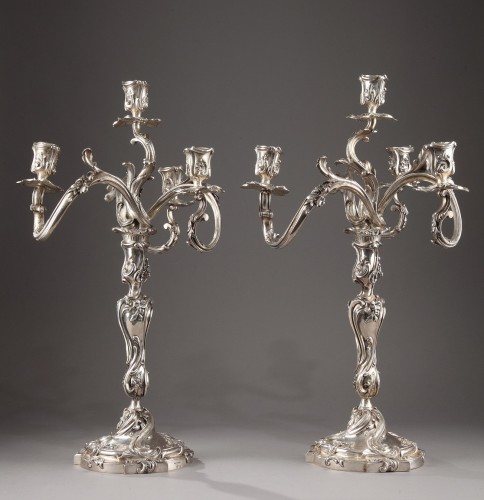 Boin Taburet - Paire de candélabres 4 feux en argent massif - Argenterie et Arts de la table Style Napoléon III