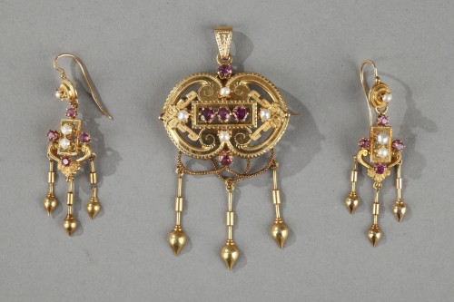 Napoléon III - Parure d'époque Napoléon III en or, perles, pierres fines