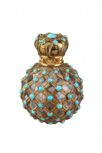 Flacon à parfum cristal, or et turquoises Début XIXe siècle