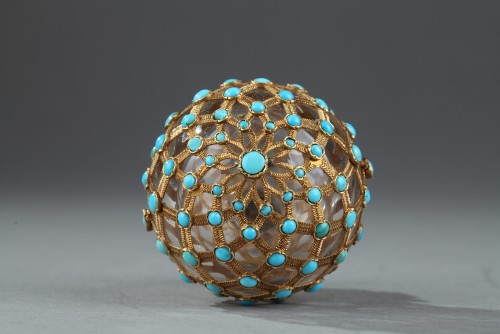 XIXe siècle - Flacon à parfum cristal, or et turquoises Début XIXe siècle