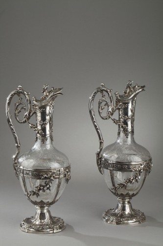 Edmond Tétard - Paire de carafe en argent et cristal gravé - Argenterie et Arts de la table Style Napoléon III