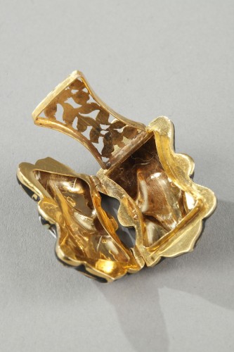 Antiquités - Vinaigrette en or et émail, milieu du XIXe siècle