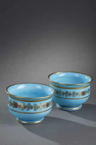Paire de bol en opaline bleue - Verrerie, Cristallerie Style Restauration - Charles X