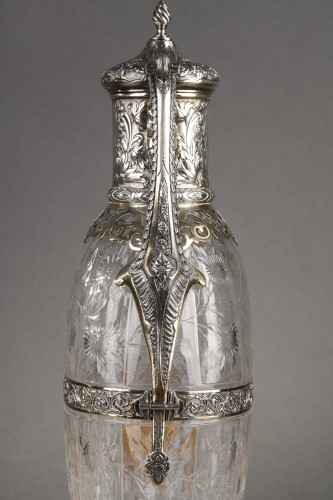 Antiquités - Aiguière en argent, vermeil et cristal taillé de Charles Edwards Londres 1900