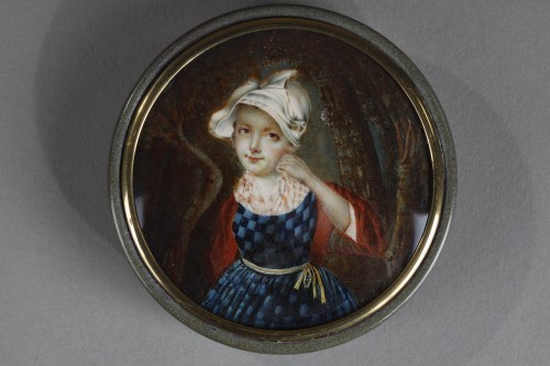 Objets de Vitrine Coffret & Nécessaire - Boite avec miniature sur ivoire, fin du XVIIIe siècle
