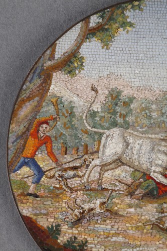 XIXe siècle - Micromosaique "taureau furieux", début du XIXe siècle attribuée à Luchini