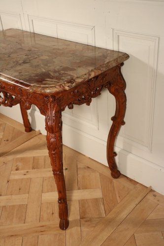 Table console d'époque Régence en chêne et marbre Sarrancolin - Régence
