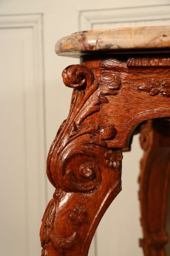 Régence - Table console d'époque Régence en chêne et marbre Sarrancolin