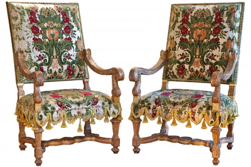 Paire de fauteuils en bois doré d'époque Louis XIV
