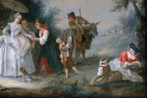 XVIIIe siècle - Nicolas Lancret (1690-1743) et atelier - Scène dans un parc, la diseuse de bonne aventu