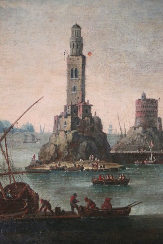 XVIIIe siècle - Paysage maritime animé - attribué à Alessandro Grevenbroeck