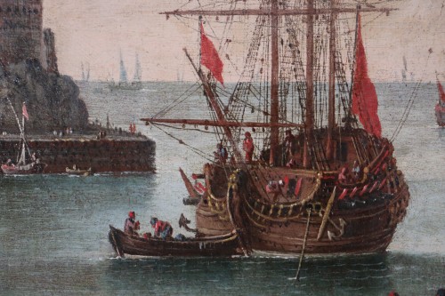 Paysage maritime animé - attribué à Alessandro Grevenbroeck - Louis XIV