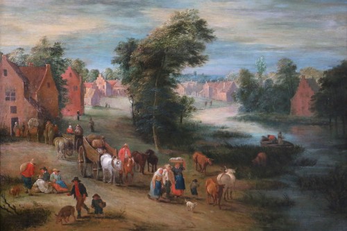 Tableaux et dessins Tableaux XVIIIe siècle - Theobald Michau (1676- 1765) - Scène villageoise et fluviale