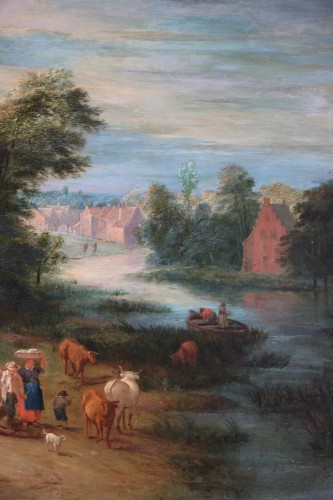 XVIIIe siècle - Theobald Michau (1676- 1765) - Scène villageoise et fluviale