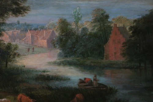 Antiquités - Theobald Michau (1676- 1765) - Scène villageoise et fluviale
