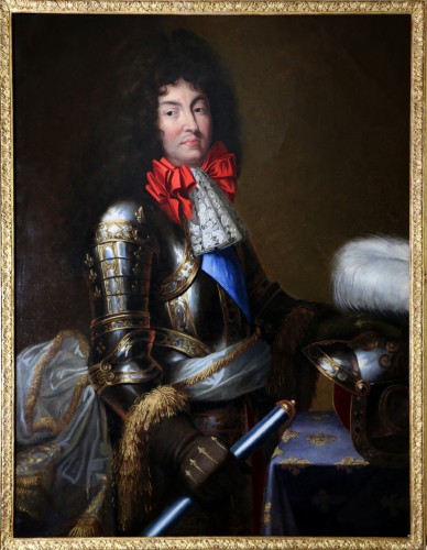 Grand Portrait de Louis XIV en armure - Attribué à Jean Nocret (1615, 1672) - Tableaux et dessins Style Louis XIV
