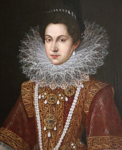 Portrait d'Anne d'Autriche (1601 -1666), Reine de France d'après Frans Pourbus - Tableaux et dessins Style Louis XIII