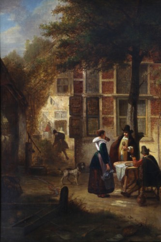 Hendrik Leys (1815-1869) - Scène de vie dans une courée de Flandres. - Galerie PhC