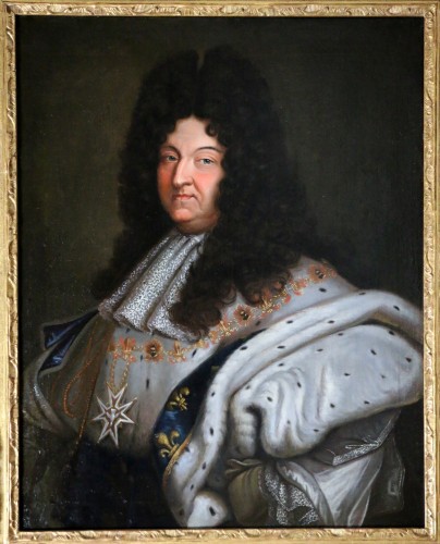 Portrait de Louis XIV en costume de sacre, école française du XVIIIè siècle - Tableaux et dessins Style Louis XIV