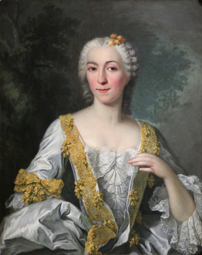 Portrait d'une dame de qualité - attribué à Louis Tocqué (1696-1772).  - Tableaux et dessins Style Louis XV