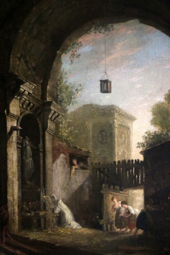 Le moine et les 4 jeunes femmes dans une ruine - Attribué à Hubert Robert (1733-1808) et son atelier - Galerie PhC