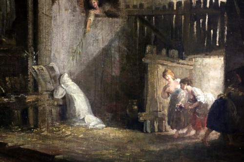 Antiquités - Le moine et les 4 jeunes femmes dans une ruine - Attribué à Hubert Robert (1733-1808) et son atelier
