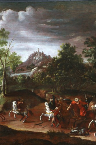 Paysage animé d'un choc de cavalerie - Attribué à Wilhem von Bemmel (1630-1708) - Louis XIV