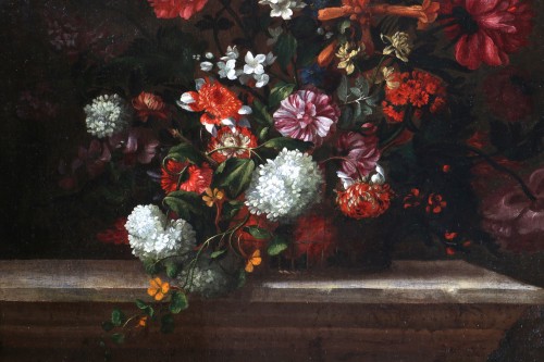 Tableaux et dessins Tableaux XVIIe siècle - Bouquet de fleurs sur un entablement - Jean Baptiste Monnoyer (1636 - 1699)