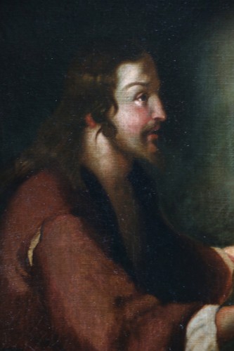 XVIIe siècle - Ecole italienne du 17e siècle, Jésus partage le pain avec les Pélerins d'Emmaus