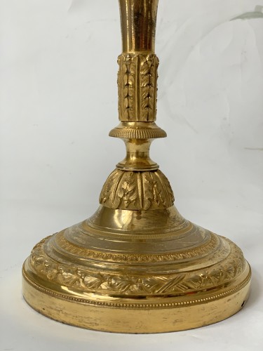 Antiquités - Paire de lampes bouillottes en bronze doré d'époque Directoire