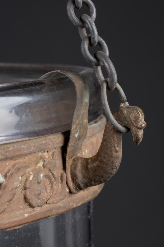 Antiquités - Lanterne cloche et son fumivore en verre soufflé d'époque néoclassique