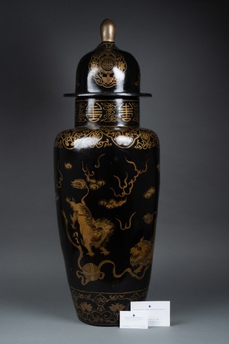 Grand vase couvert en papier maché, Chine dynastie Qing 19e siècle - 