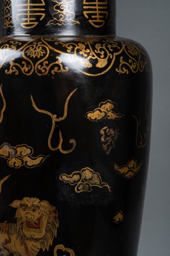 Antiquités - Grand vase couvert en papier maché, Chine dynastie Qing 19e siècle