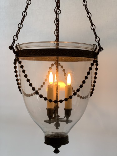 Luminaires Lustre - Paire de lanternes cloches et leur fumivore d'époque néoclassique