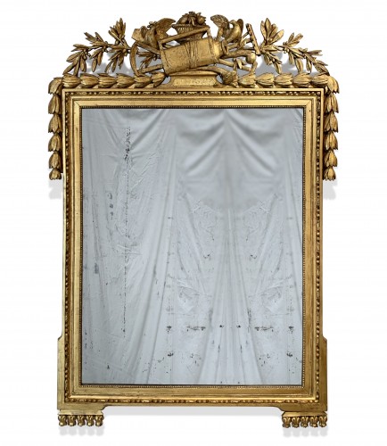 Grand miroir en bois doré d'époque Louis XVI (H.180 cm)