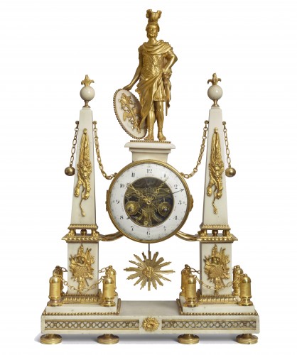 XVIIIe siècle - Pendule portique monumentale aux obélisques d'époque Louis XVI