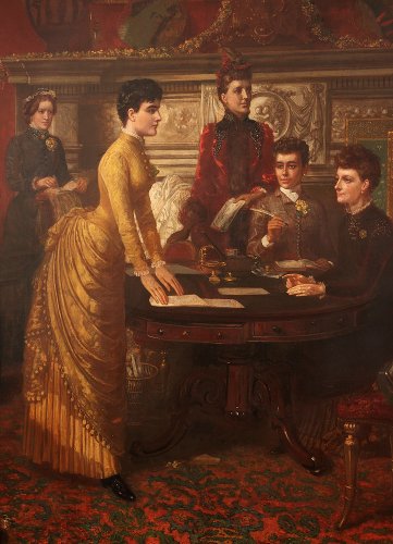 Tableaux et dessins Tableaux XIXe siècle - Réunion de Femmes Le Grand Council - Angleterre XIXe siècle